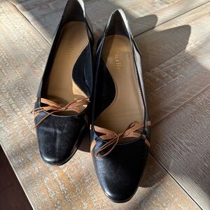 Cole Haan Black Flats with Tan Bow